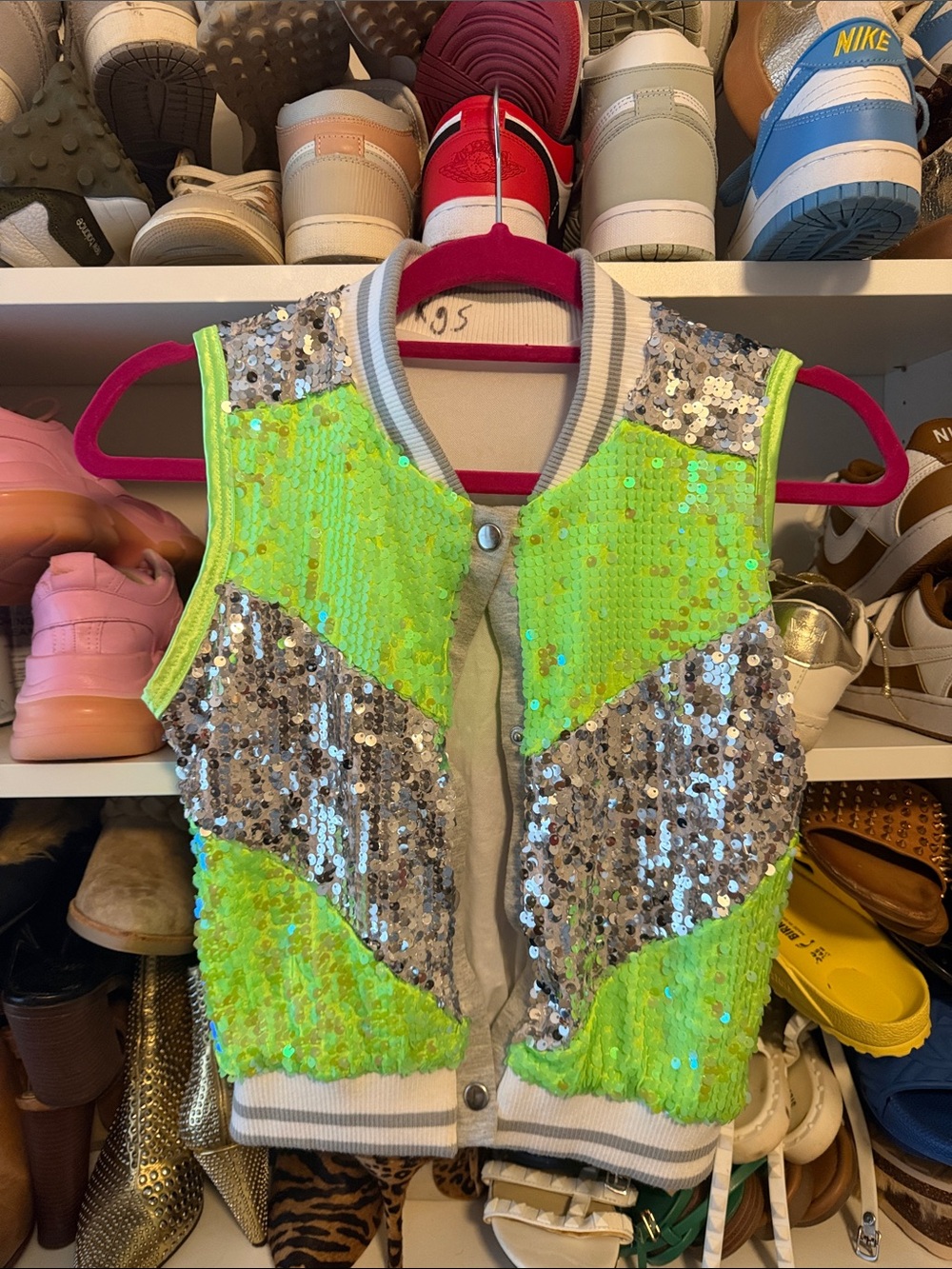 Weissman Neon Green & Silver Sequin Kids Vest